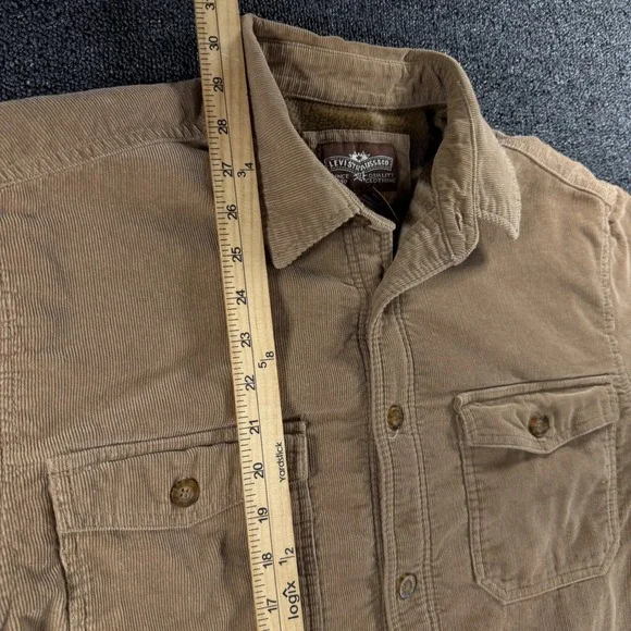 Levi Strauss Mens M Tan Corduroy Plaid Fleece Lined Shacket Shirt Jacket - Picture 5 of 8